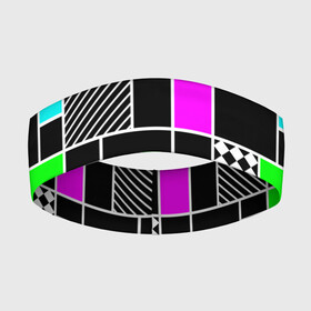 Повязка на голову 3D с принтом Неоновый геометрический узор на черном в Екатеринбурге,  |  | геометрический узор | зеленый неоновый | клетчатый | неоновый узор | розовый неоновый
