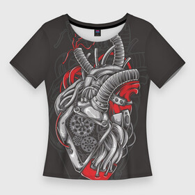 Женская футболка 3D Slim с принтом Механическое сердце стимпанк в Екатеринбурге,  |  | Тематика изображения на принте: механизм | механика | мотор | орган | сердце | стимпанк