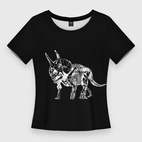 Женская футболка 3D Slim с принтом Скелет трицератопса в Екатеринбурге,  |  | triceratops | динозавр с рогами | динозавры | скелет | трицераптор | трицератопс