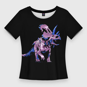 Женская футболка 3D Slim с принтом Трицераптор в Екатеринбурге,  |  | triceratops | динозавр с рогами | динозавры | зомби | трицераптор | трицератопс