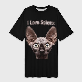 Платье-футболка 3D с принтом Я люблю сфинксов в Екатеринбурге,  |  | cat | cats | i love sphynx | sphynx | кот | котёнок | коты | котята | кошачьи | кошка | кошки | сфинкс | я люблю сфинксов
