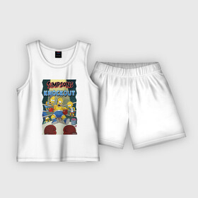 Детская пижама с шортами хлопок с принтом Гомер Симпсон на боксёрском ринге в Екатеринбурге,  |  | bart | boxing gloves | donats | homer simpson | knockout | lisa | marge | ring | барт симпсон | боксёрские перчатки | гомер симпсон | лиза | мардж | пончики | ринг