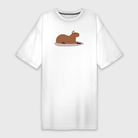 Платье-футболка хлопок с принтом Капибара лежит вместе с птичкой в Екатеринбурге,  |  | animal | capybara | meme | memes | sweethuman | sweethumen | абстракция | арт | графика | животное | искусство | капибара | мем | мемы | разноцветный | сюрреализм | узоры | цвета