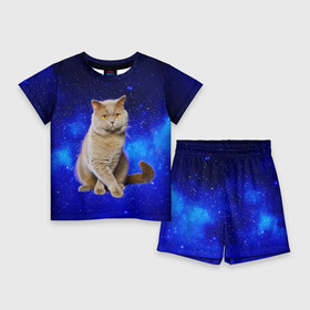 Детский костюм с шортами 3D с принтом Британский кот на фоне звёздного неба в Екатеринбурге,  |  | british | cat | cats | kitty | британская | британские | британский | кот | котёнок | котик | котята | кошечка | кошка