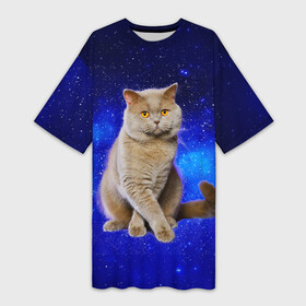 Платье-футболка 3D с принтом Британский кот на фоне звёздного неба в Екатеринбурге,  |  | Тематика изображения на принте: british | cat | cats | kitty | британская | британские | британский | кот | котёнок | котик | котята | кошечка | кошка