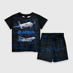 Детский костюм с шортами 3D с принтом Airbus A320 в Екатеринбурге,  |  | Тематика изображения на принте: airbus a320 | aircraft | drawings | fly | medium haul | narrow body | летит | самоллет | среднемагистральный | узкофюзеляжный | чертежи
