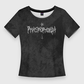 Женская футболка 3D Slim с принтом Phasmophobia пентаграмма и крест на сером фоне в Екатеринбурге,  |  | phasmophobia | демоны | дух | испуг | крест | пентаграмма | привидение | призрак | серый | страшилка | ужастик | фазмофобия | хоррор