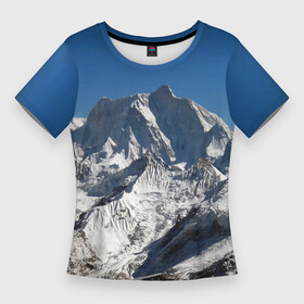Женская футболка 3D Slim с принтом Канченджанга, Гималаи, 8 586 м в Екатеринбурге,  |  | glacier | himalayas | mountain | nature | sky | snow | top | вершина | гималаи | гора | ледник | небо | природа | снег