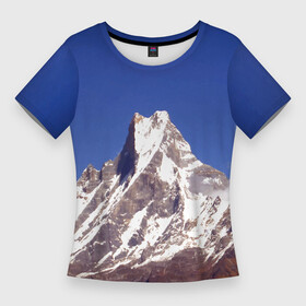 Женская футболка 3D Slim с принтом Мачапучаре, священная гора  дом бога Шивы, закрыта для альпинизма, не покорена в Екатеринбурге,  |  | himalayas | machapuchare | mountain | top | вершина | гималаи | гора | мачапучаре